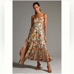 Anthropologie Hutch Tropical Floral Animal Print Midi Dress